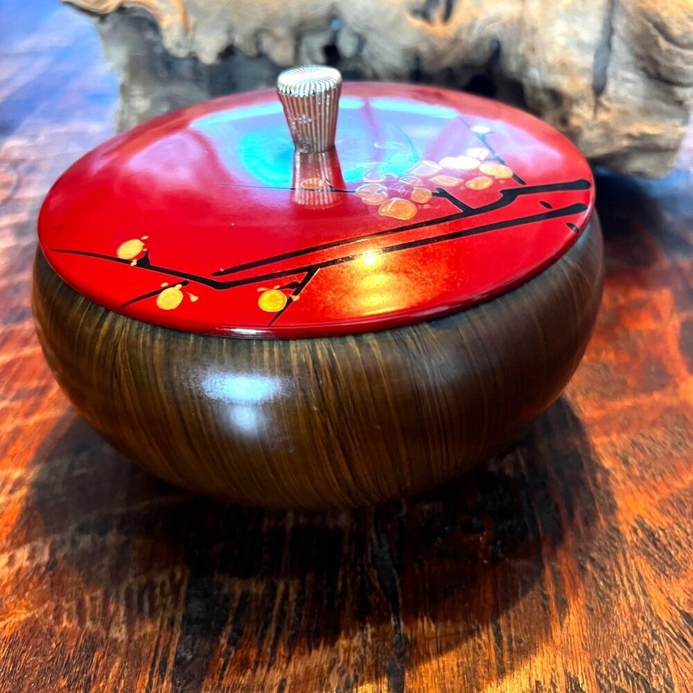 Vintage Metal Japanese Apple Trinket Box